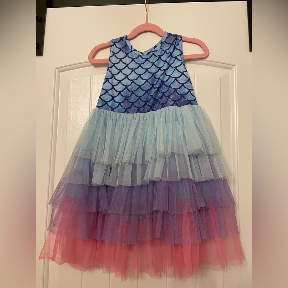 Mermaid Scale Dress with Tiered Tulle Skirt